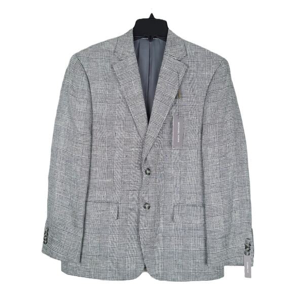 Michael Kors Men's Classic-Fit Linen Sport Coat Black White Plaid 38R NWT - Picture 1 of 7